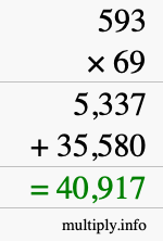 How to calculate 593 times 69 using long multiplication