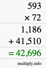 How to calculate 593 times 72 using long multiplication