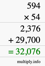 How to calculate 594 times 54 using long multiplication
