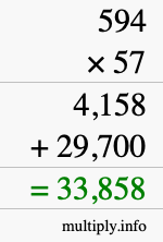 How to calculate 594 times 57 using long multiplication