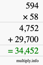 How to calculate 594 times 58 using long multiplication