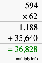 How to calculate 594 times 62 using long multiplication