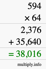 How to calculate 594 times 64 using long multiplication