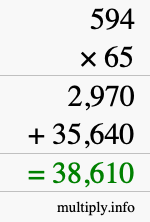 How to calculate 594 times 65 using long multiplication
