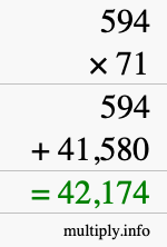 How to calculate 594 times 71 using long multiplication