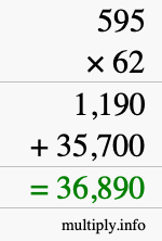 How to calculate 595 times 62 using long multiplication