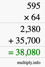 How to calculate 595 times 64 using long multiplication