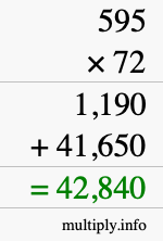 How to calculate 595 times 72 using long multiplication