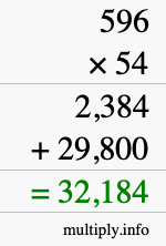 How to calculate 596 times 54 using long multiplication
