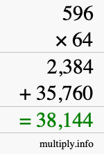 How to calculate 596 times 64 using long multiplication