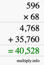 How to calculate 596 times 68 using long multiplication