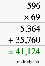 How to calculate 596 times 69 using long multiplication