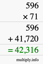 How to calculate 596 times 71 using long multiplication