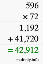 How to calculate 596 times 72 using long multiplication