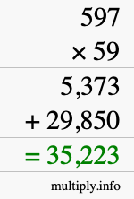 How to calculate 597 times 59 using long multiplication