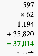 How to calculate 597 times 62 using long multiplication