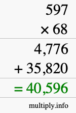 How to calculate 597 times 68 using long multiplication