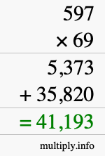 How to calculate 597 times 69 using long multiplication