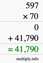 How to calculate 597 times 70 using long multiplication