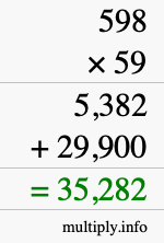 How to calculate 598 times 59 using long multiplication
