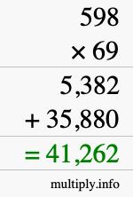 How to calculate 598 times 69 using long multiplication