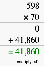 How to calculate 598 times 70 using long multiplication