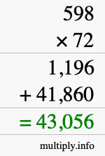 How to calculate 598 times 72 using long multiplication