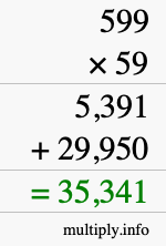 How to calculate 599 times 59 using long multiplication
