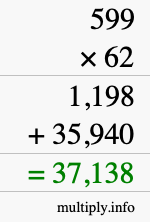 How to calculate 599 times 62 using long multiplication