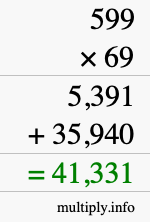 How to calculate 599 times 69 using long multiplication