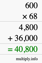 How to calculate 600 times 68 using long multiplication