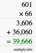 How to calculate 601 times 66 using long multiplication