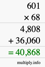 How to calculate 601 times 68 using long multiplication