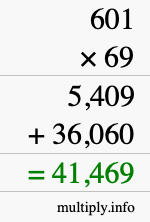 How to calculate 601 times 69 using long multiplication