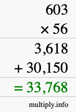 How to calculate 603 times 56 using long multiplication