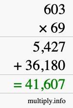 How to calculate 603 times 69 using long multiplication