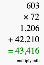 How to calculate 603 times 72 using long multiplication