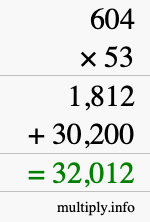 How to calculate 604 times 53 using long multiplication