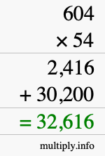 How to calculate 604 times 54 using long multiplication