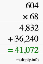 How to calculate 604 times 68 using long multiplication