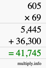 How to calculate 605 times 69 using long multiplication