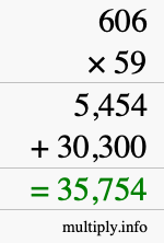 How to calculate 606 times 59 using long multiplication
