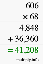 How to calculate 606 times 68 using long multiplication