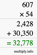 How to calculate 607 times 54 using long multiplication