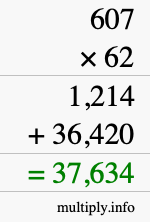 How to calculate 607 times 62 using long multiplication