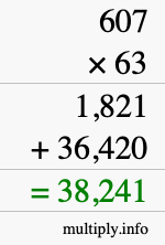 How to calculate 607 times 63 using long multiplication
