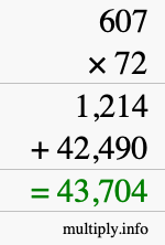 How to calculate 607 times 72 using long multiplication