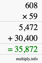 How to calculate 608 times 59 using long multiplication