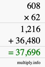 How to calculate 608 times 62 using long multiplication