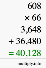 How to calculate 608 times 66 using long multiplication